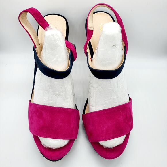 NWOT QLOXE Fuchsia & Navy Blue Ankle Strap Heeled Sandals Women's Size 8.5 - Picture 3 of 11